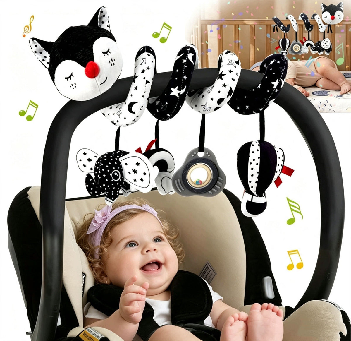 HEADBAND SOFT STUFFED ANIMAL PENDANT SPIRAL FOR STROLLER CRIB CUDDLY