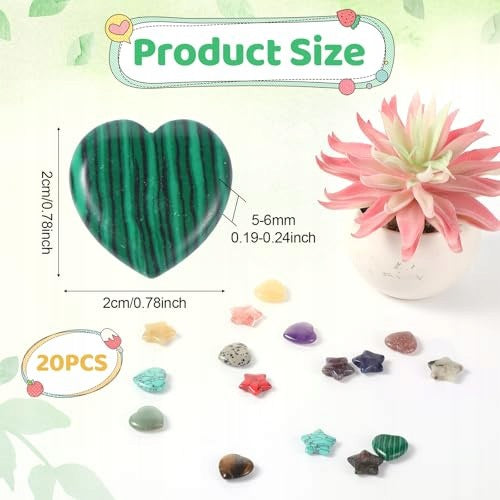 HEALING STONES CRYSTALS STAR HEART SET OF 20 PIECES GIFT Kind stone set