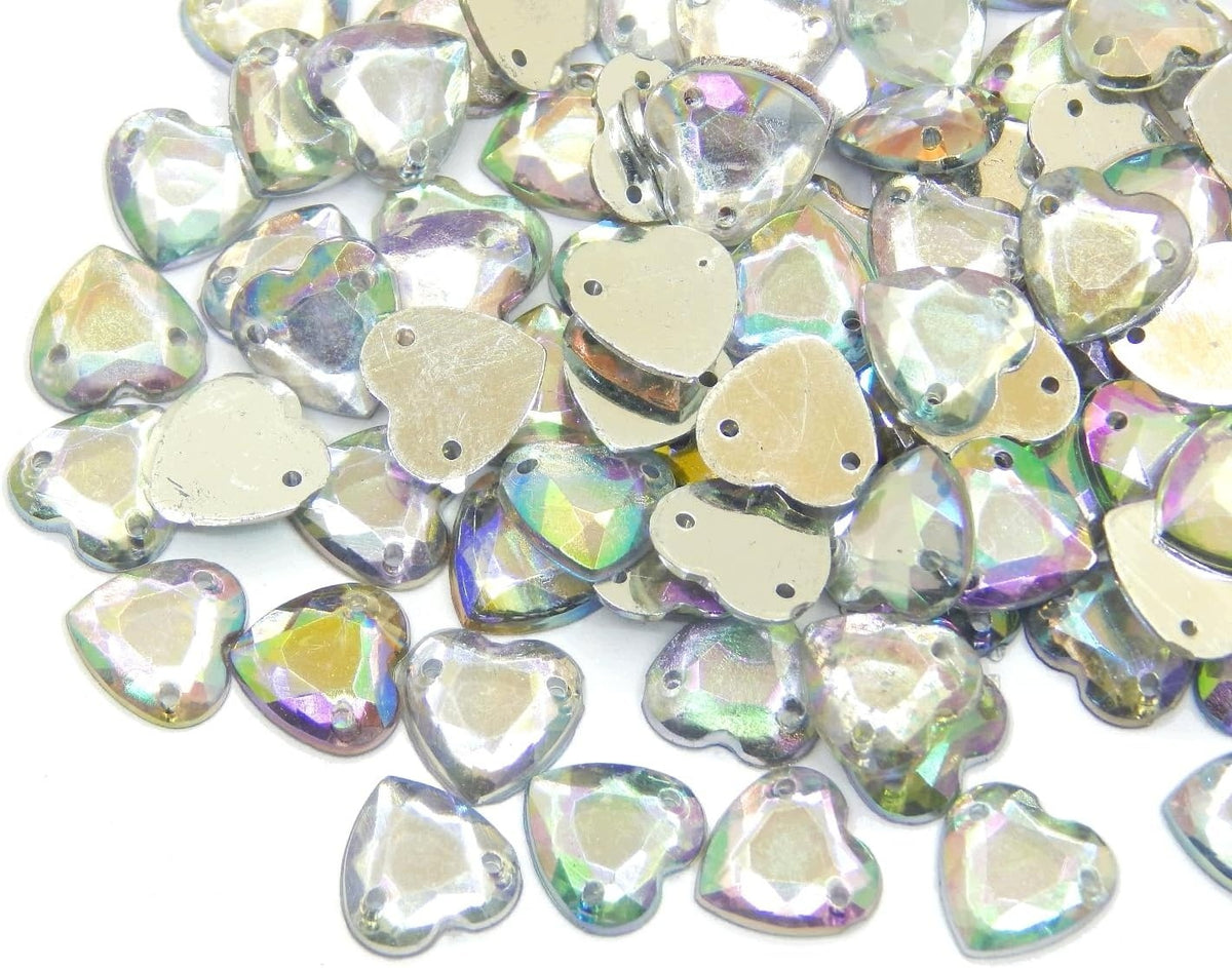 HEART SHAPED STONES 300 PIECES TRANSPARENT AB 2 HOLES Kind stone