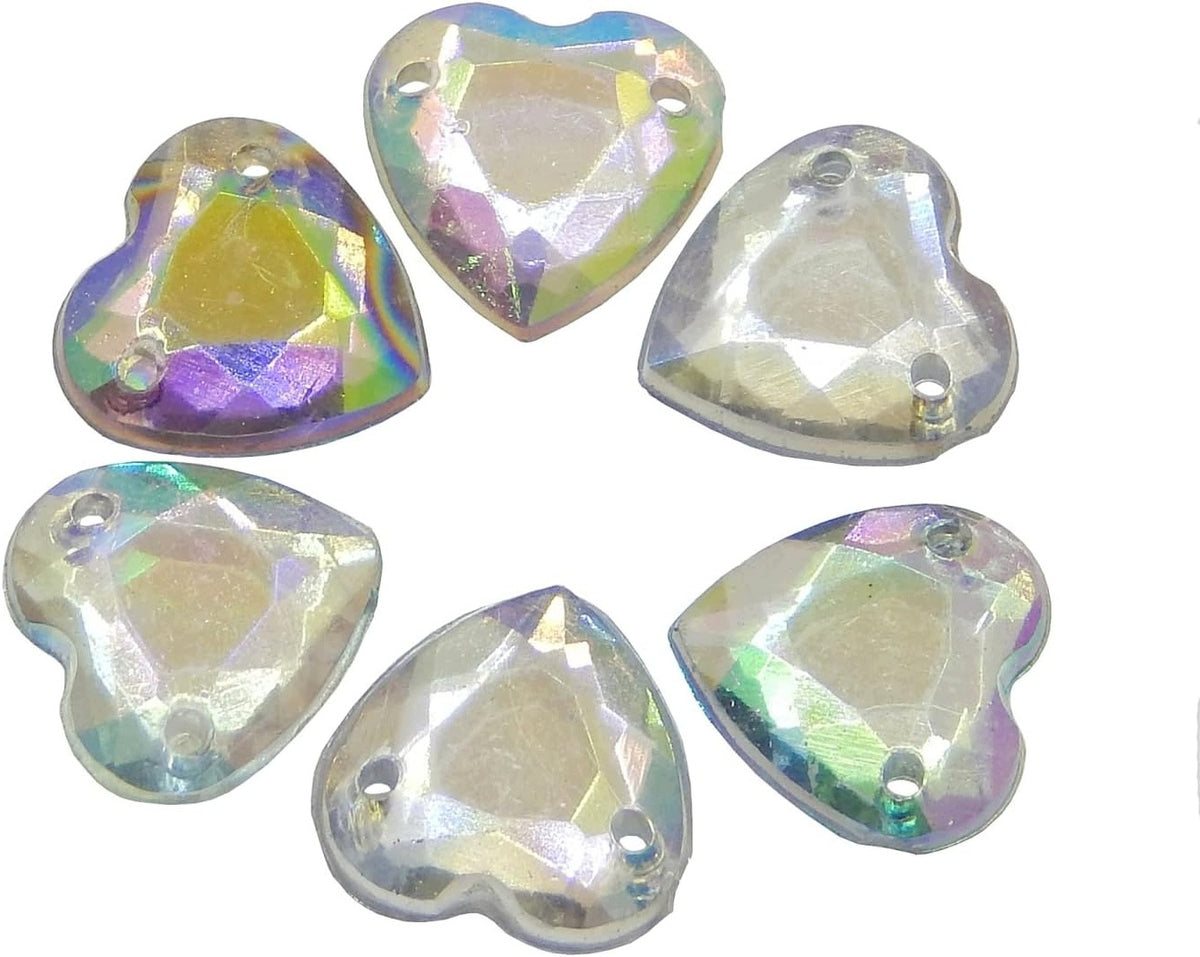 HEART SHAPED STONES 300 PIECES TRANSPARENT AB 2 HOLES