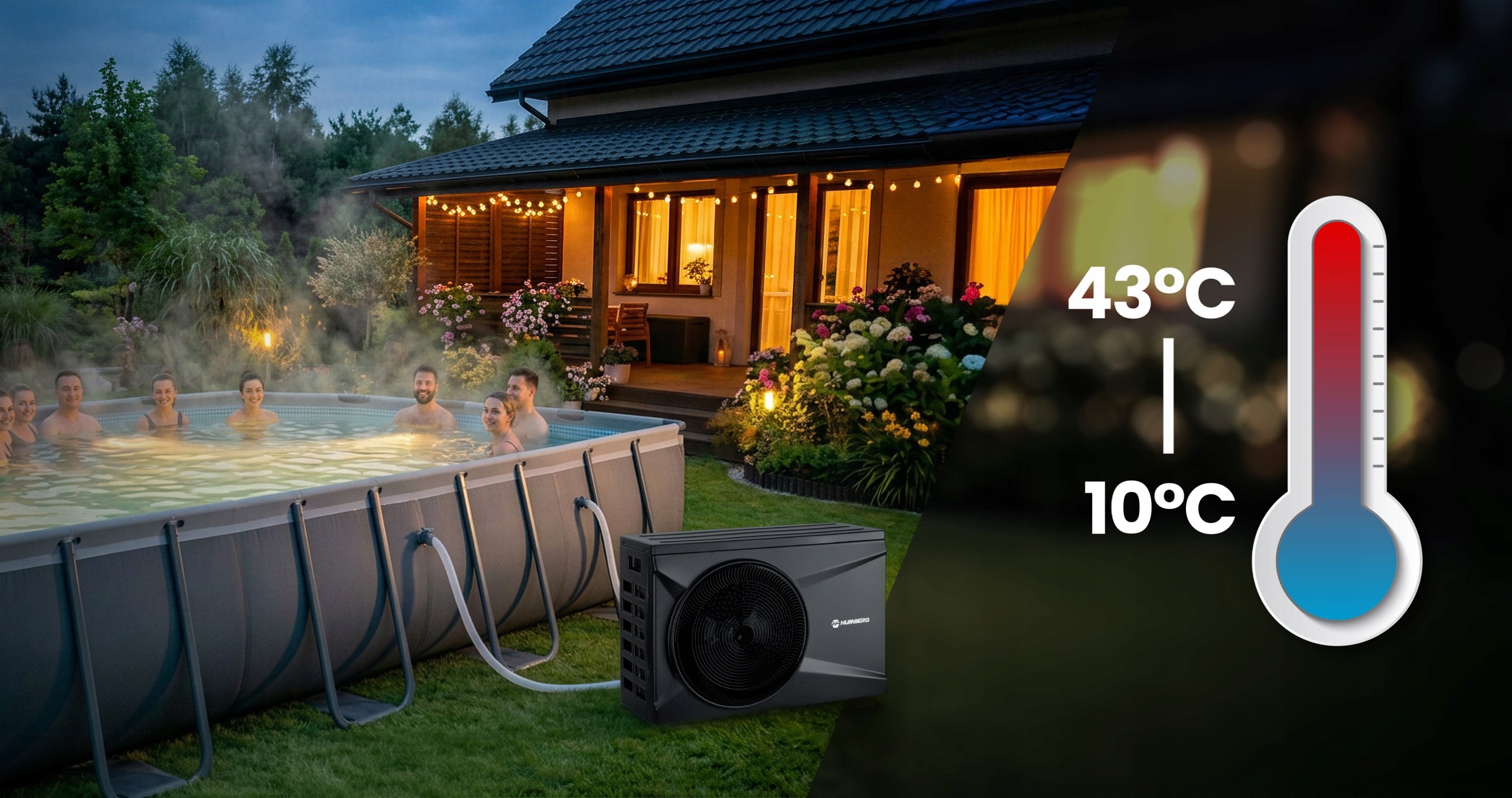 HEAT PUMP for swimming pool Inverter water heater 10 kW HUMBERG + Bypass Output 3500 l/h