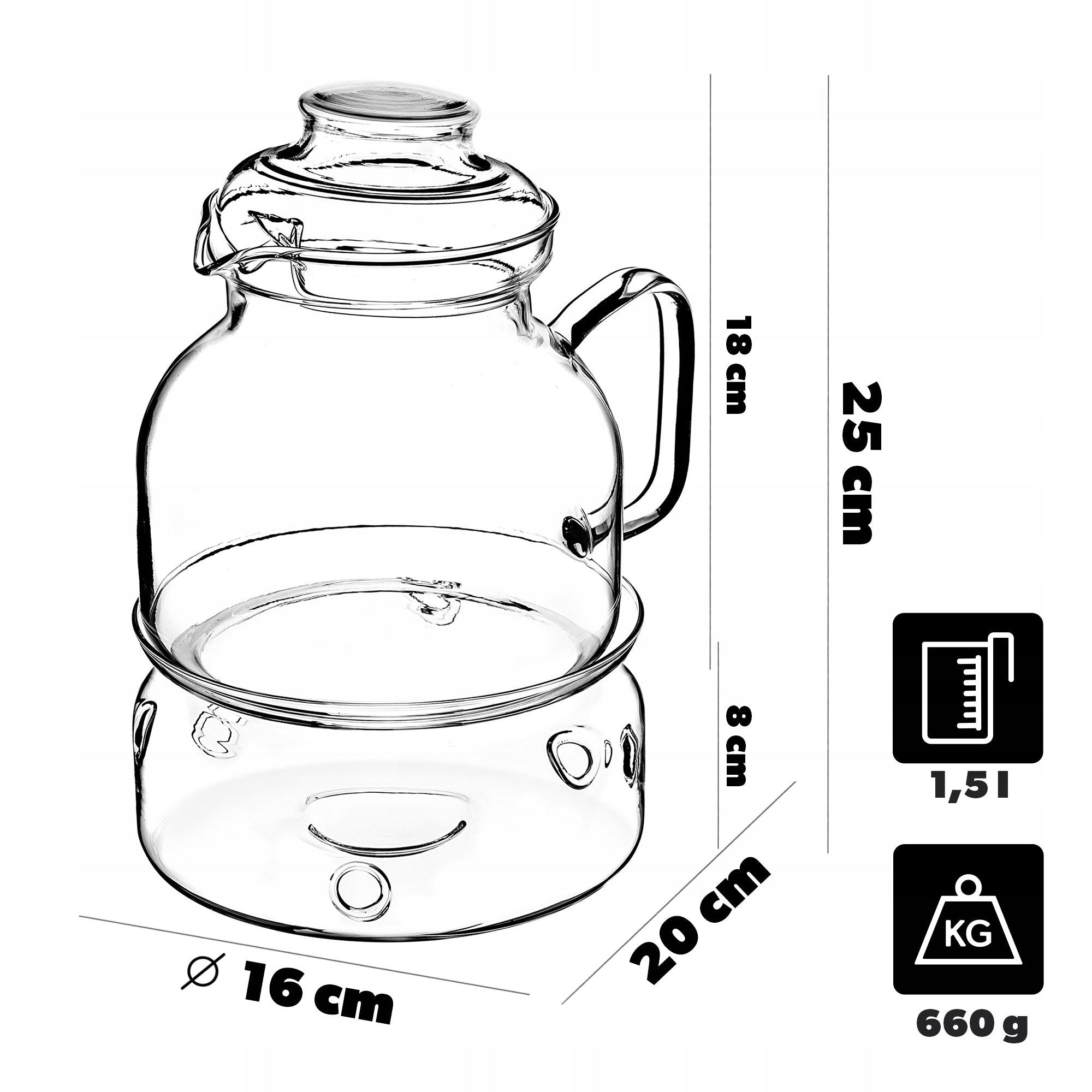 HEAT RESISTANT GLASS JUG WITH TEA WARMER HERBS 1,5L 1500ml Manufacturer code K11420_1