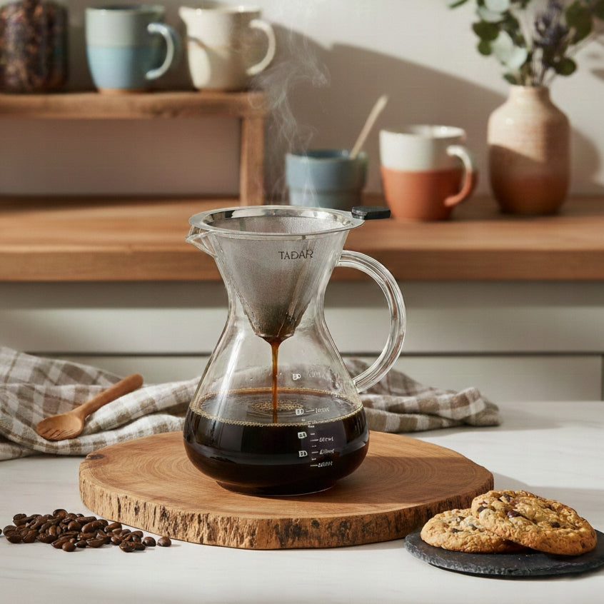 HEAT-RESISTANT GLASS OVERFLOW COFFEE POT WITH INFUSER TADAR 800 ML Brand Tadar