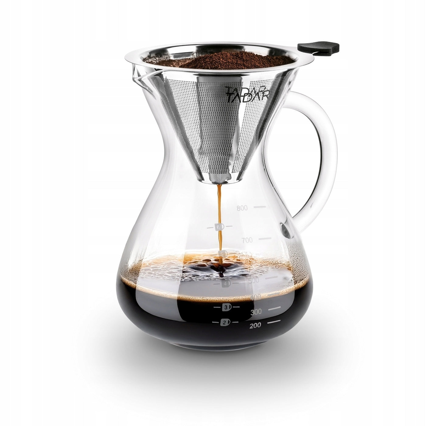 HEAT-RESISTANT GLASS OVERFLOW COFFEE POT WITH INFUSER TADAR 800 ML