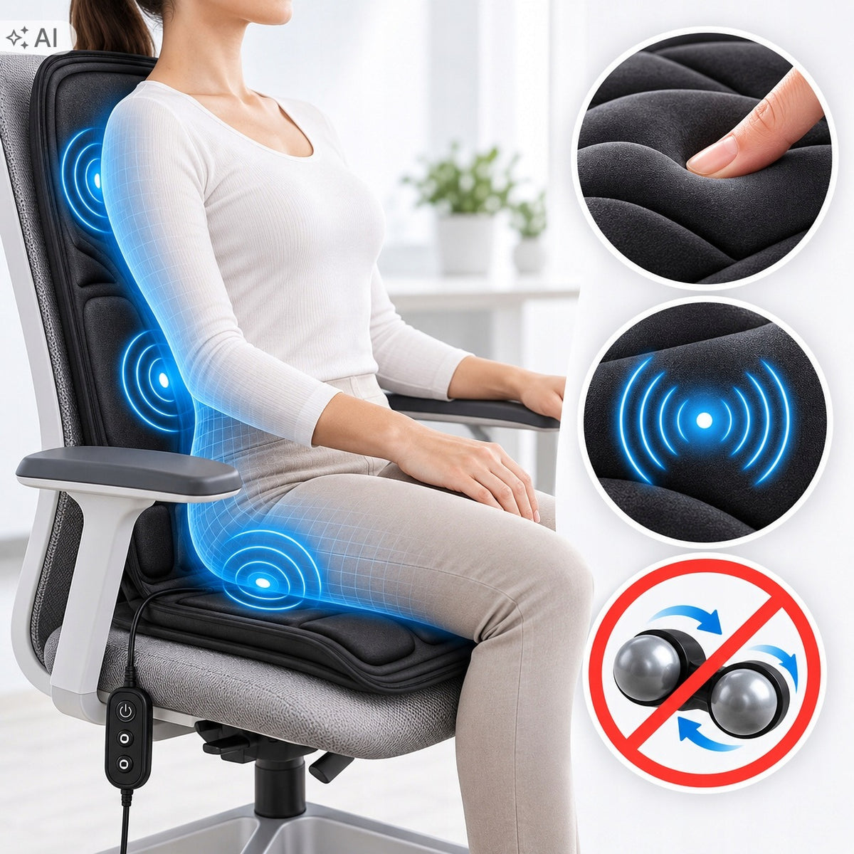 HEATED VIBRATION MASSAGE MAT FOR CAR SEAT HOME OFFICE + REMOTE CONTROL Medical device no