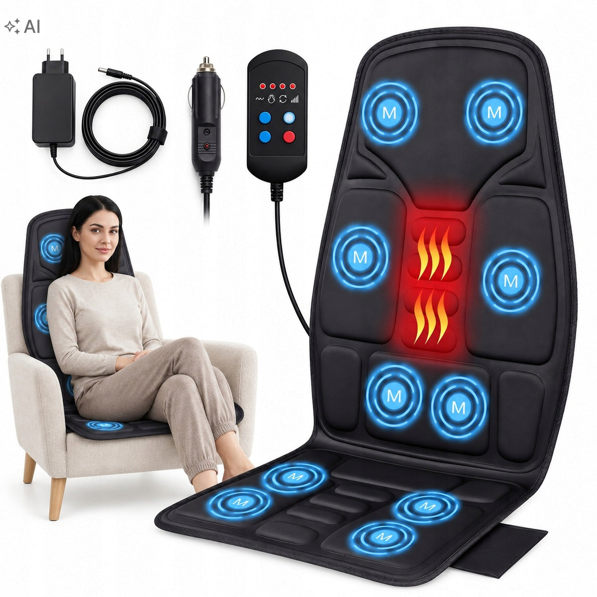 HEATED VIBRATION MASSAGE MAT FOR CAR SEAT HOME OFFICE + REMOTE CONTROL