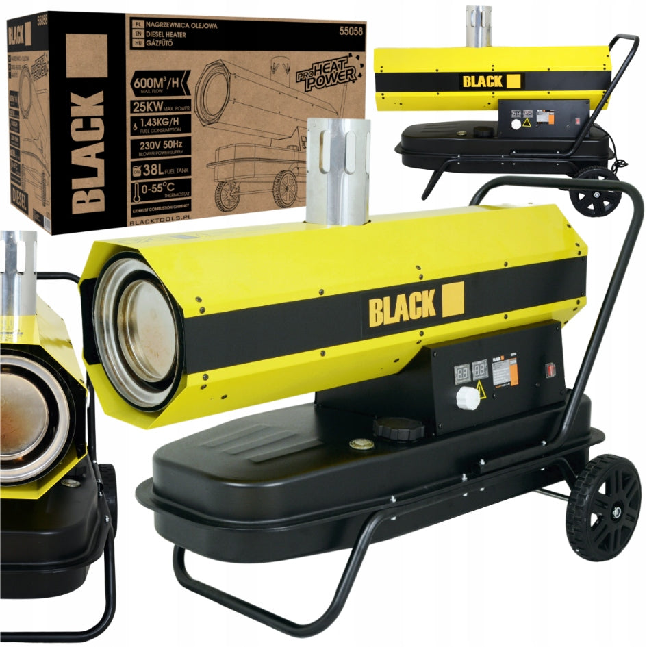 HEATER OIL BLOWER WITH CHIMNEY 25KW THERMOSTAT LCD BRAND BLACK TOOLS