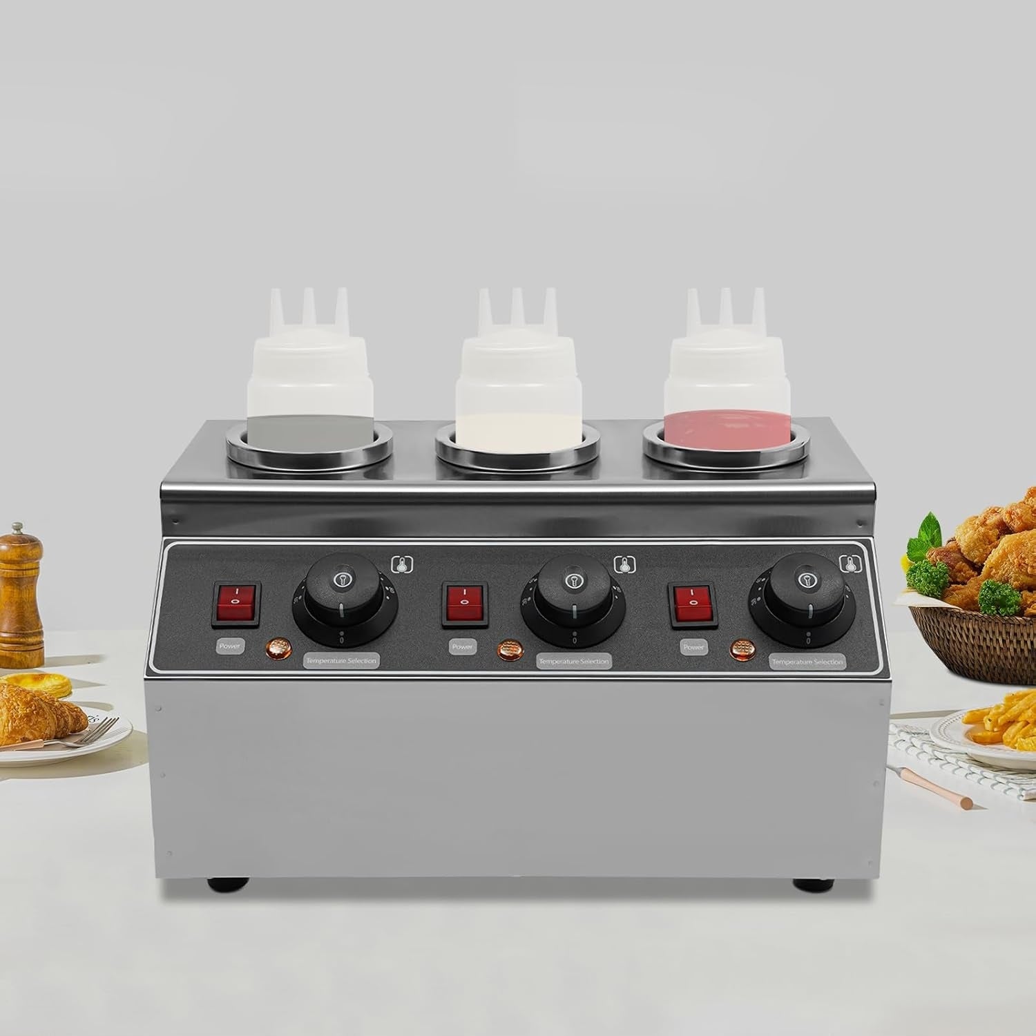 HEATER WITH 3 POTS FOR CHOCOLATE SAUCES AND FOOD PRODUCTS 2.4E+2