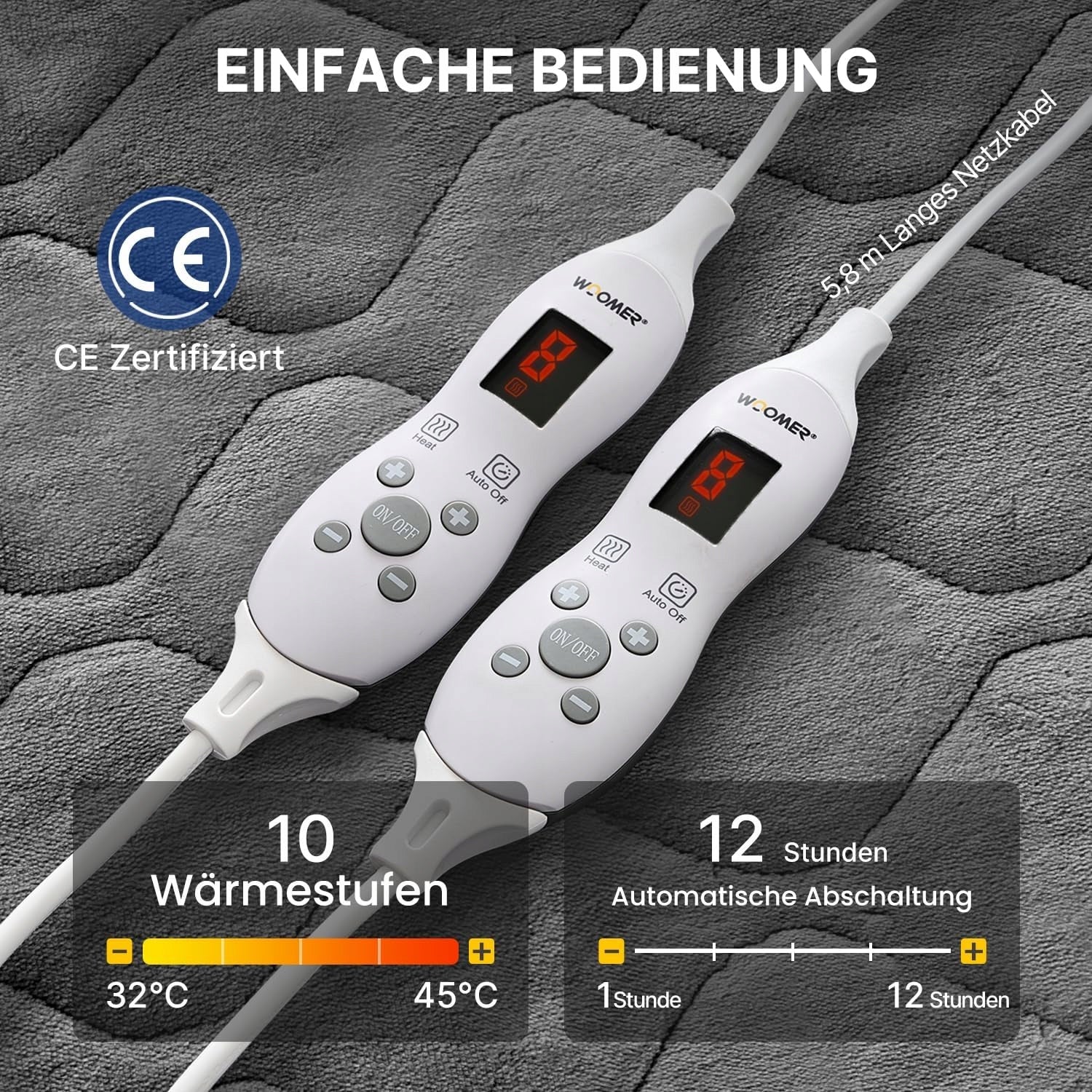 HEATING MAT ELECTRIC BLANKET HEATED REMOTE CONTROL 150x200cm GREY 10-LEVELS Manufacturer code KOC ELEKTRYCZNY PODGRZEWANY MATA