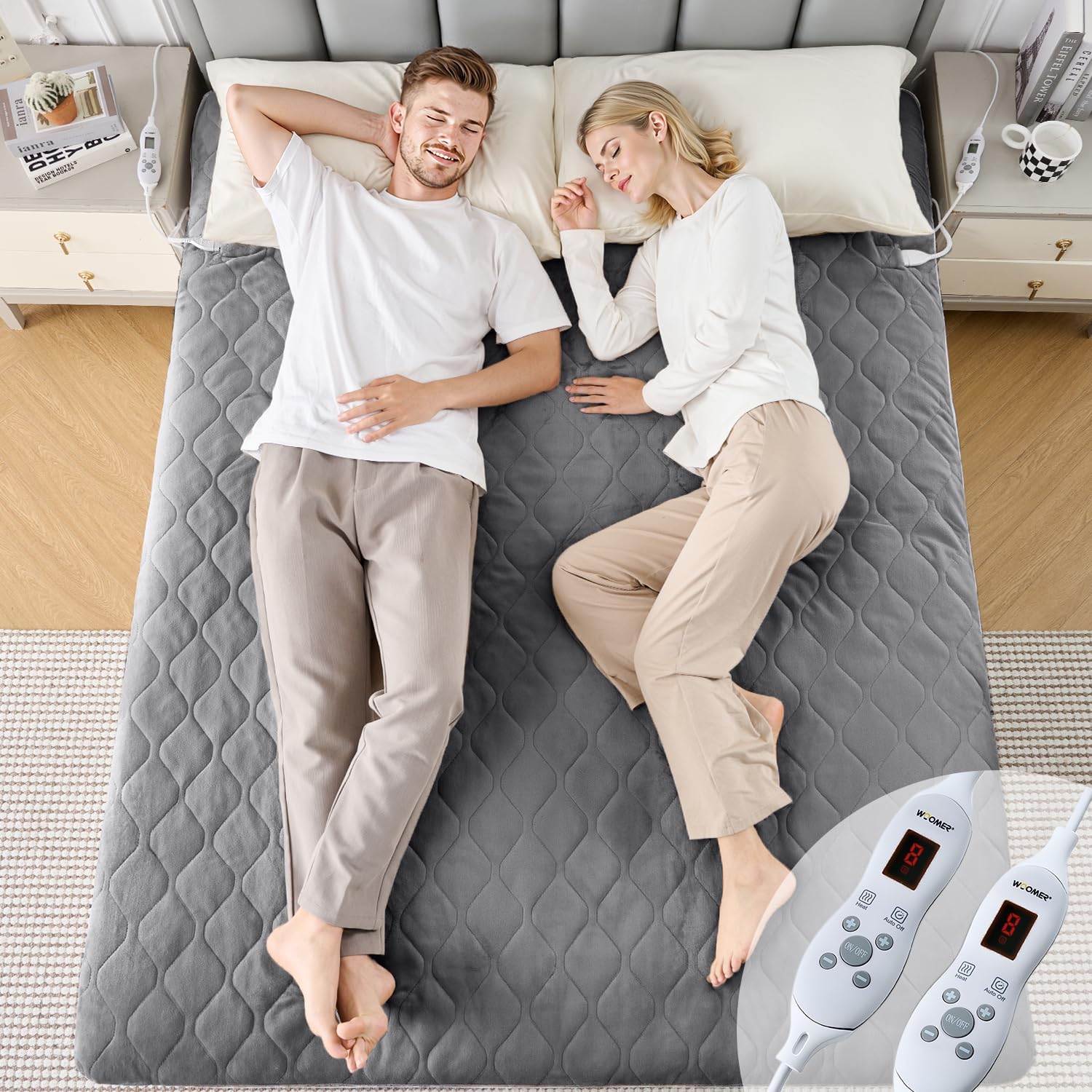 HEATING MAT ELECTRIC BLANKET HEATED REMOTE CONTROL 150x200cm GREY 10-LEVELS