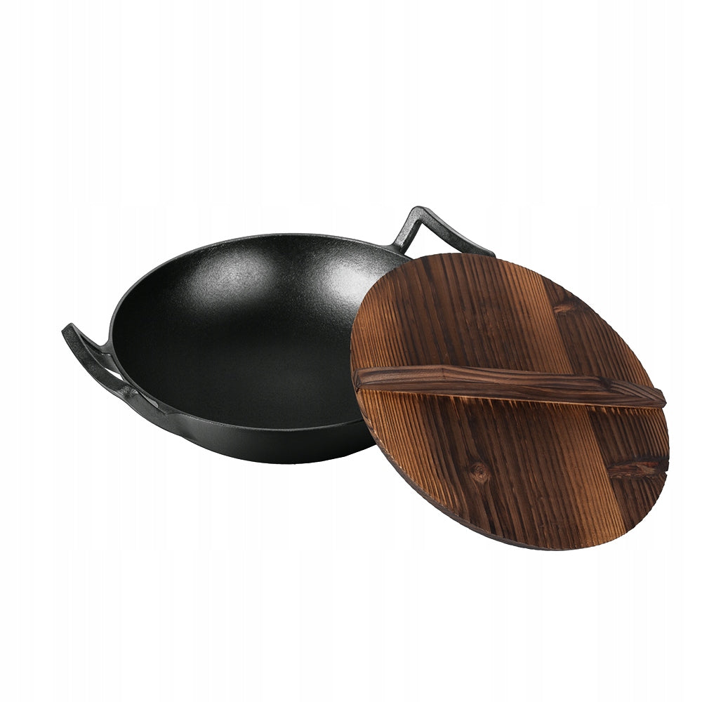 HEAVY FRYING PAN WOK CAST IRON 30CM INDUCTION GAS MATTE BLACK LP-BH-190
