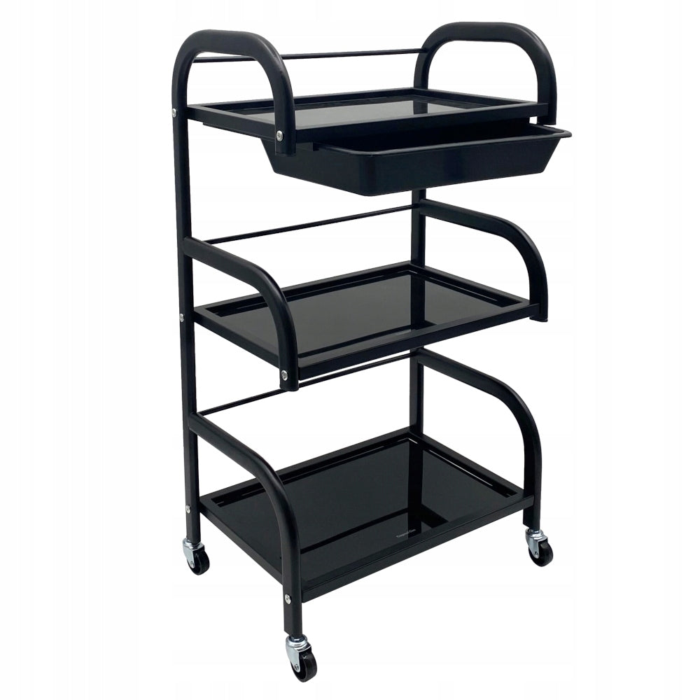HELPER COSMETIC TABLE HAIRDRESSER TROLLEY 3 SHELVES GLASS ICE BLACK Brand Fantoma