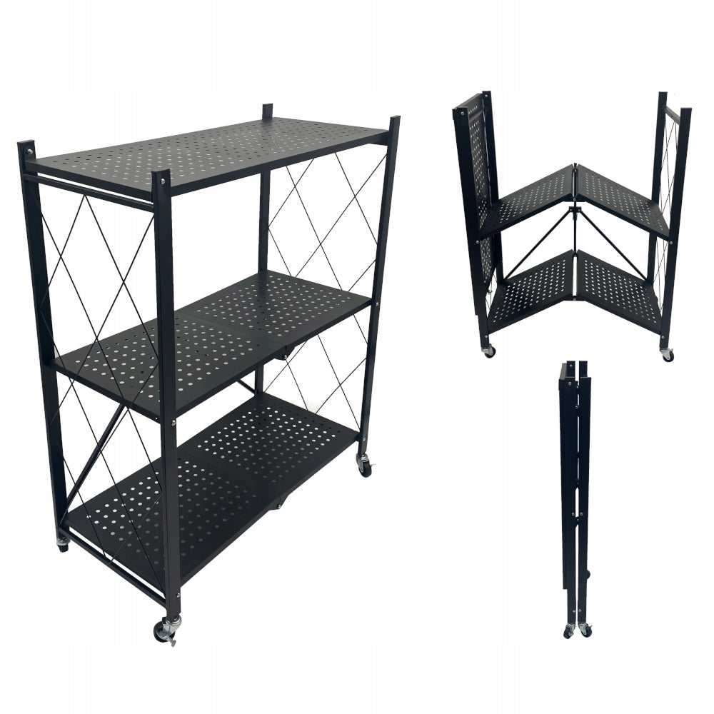 HELPER HAIRDRESSER COSMETIC TABLE ON WHEELS 3 SHELVES METAL FOLDING