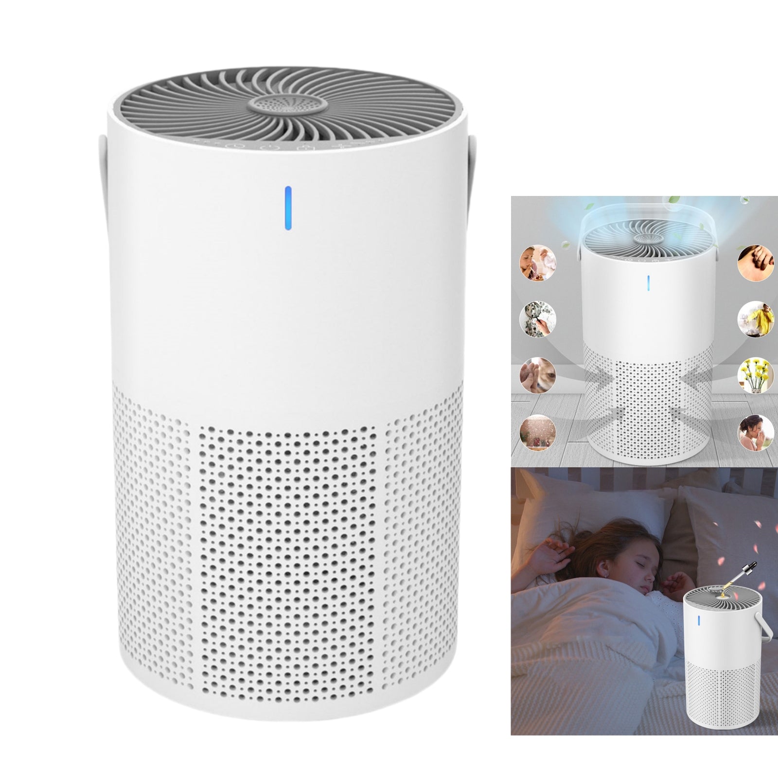 HEPA Filter Air Purifier 360° Dual Channel Night Light Bedroom Use White