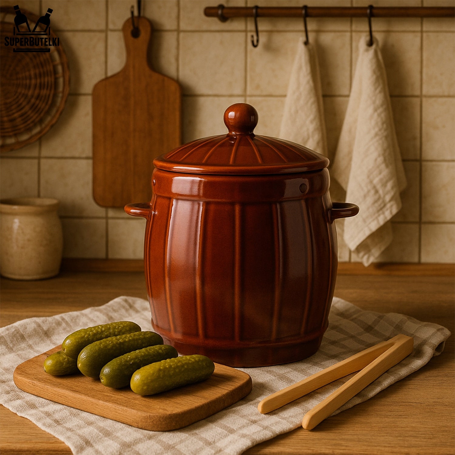 HERMATIC BARREL 4L CERAMIC STONEWARE FOR SWEDISH TABLE LARD CUCUMBERS Brand SuperButelki