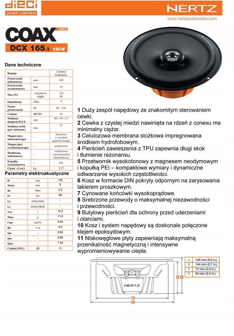 HERTZ DCX 165.3 2-WAY CAR SPEAKERS Brand Hertz