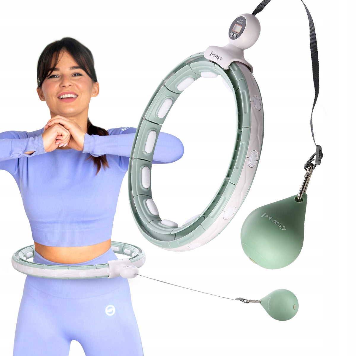 HHM15 HULA HOOP GREEN WITH MAGNET AND WEIGHT + COUNTER HMS Brand HMS