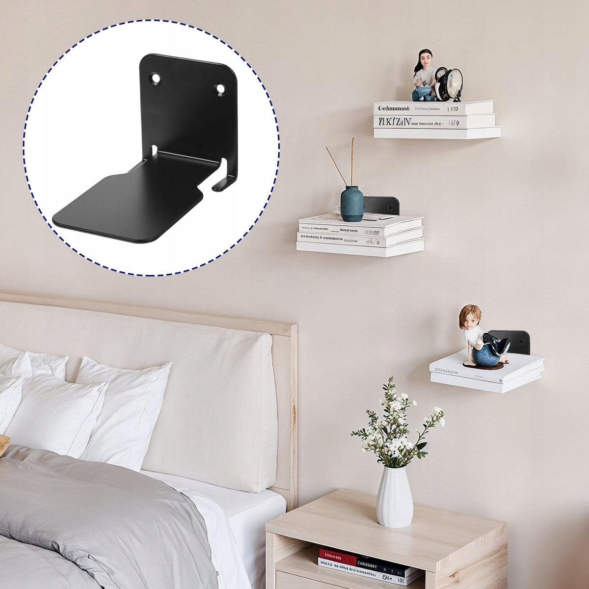 HIDDEN BOOKSHELF WALL METAL FLOATING SET OF 4 Furniture depth 6 cm