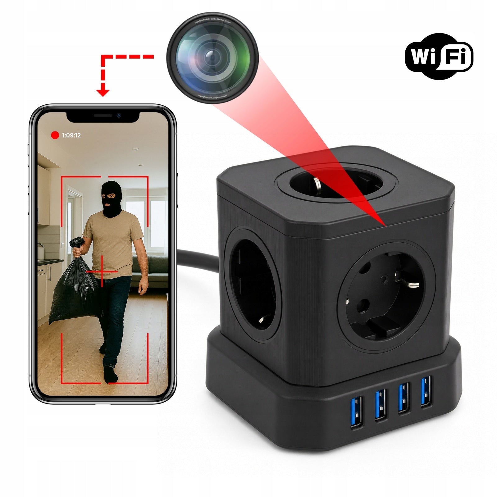 HIDDEN WiFi CAMERA IN EXTENSION CORD SPY MOTION SENSOR FULL