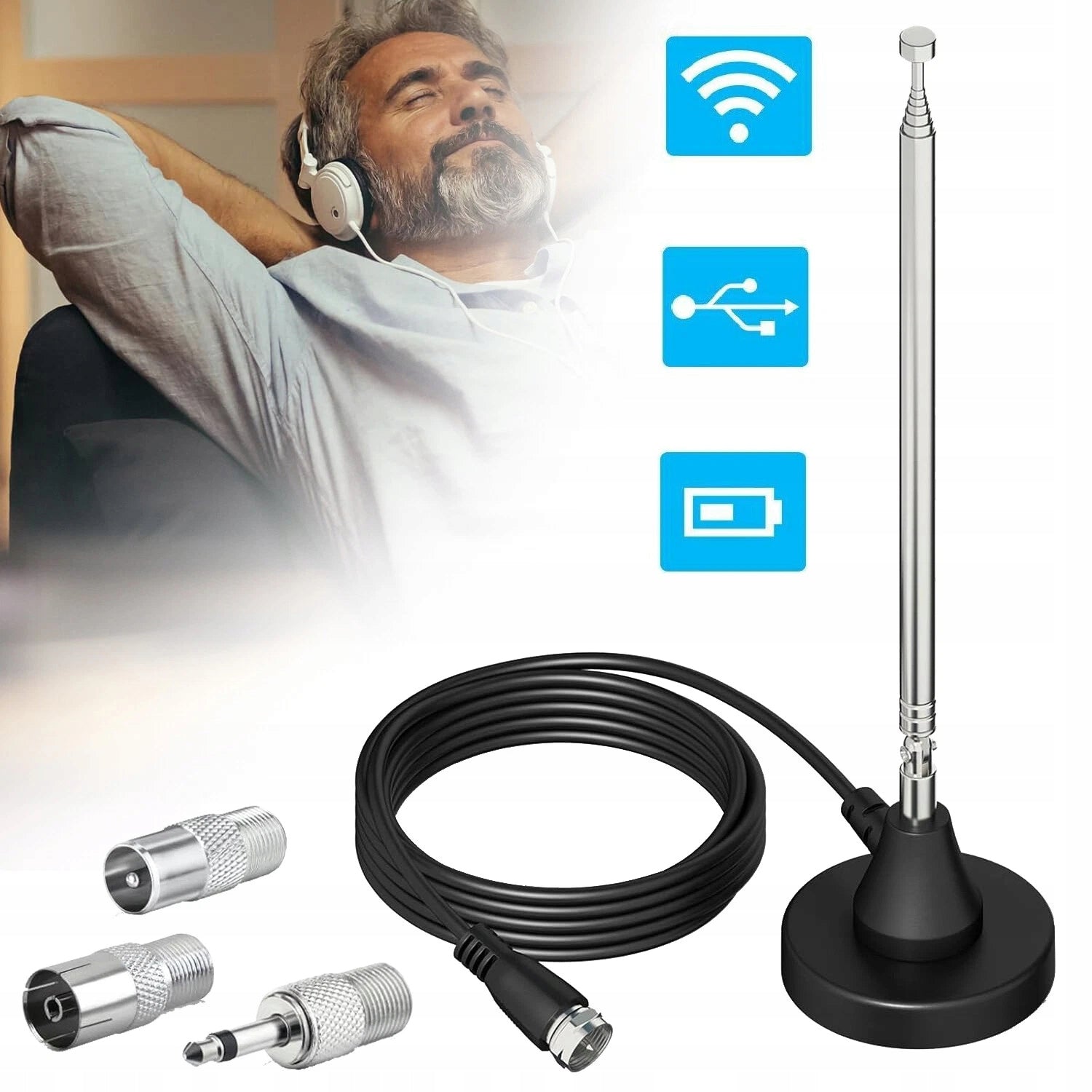 HIFI FM DAB TELESCOPIC RADIO ROOM ANTENNA FOR SIGNAL AMPLIFICATION KIT Model S53A29