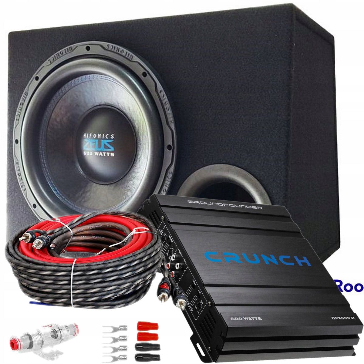 HIFONICS BASS BOX 30cm MDF + Crunch + Cables