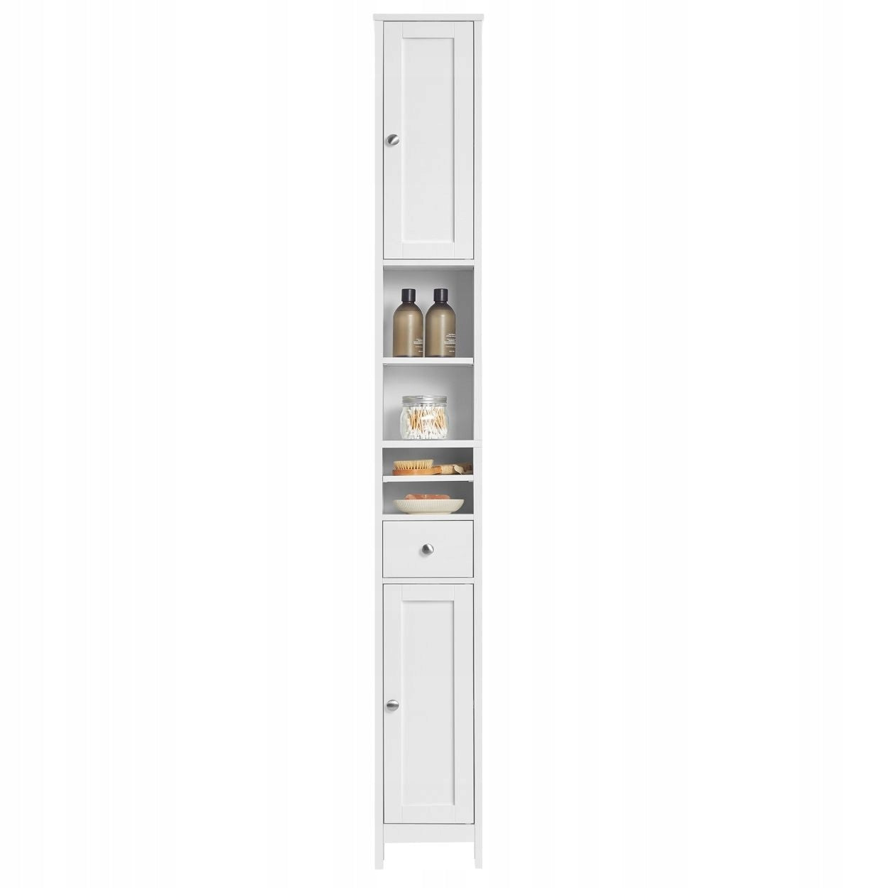 HIGH BATHROOM CABINET POST White Narrow Standing Shelf Lockable Drawer Packaging status original