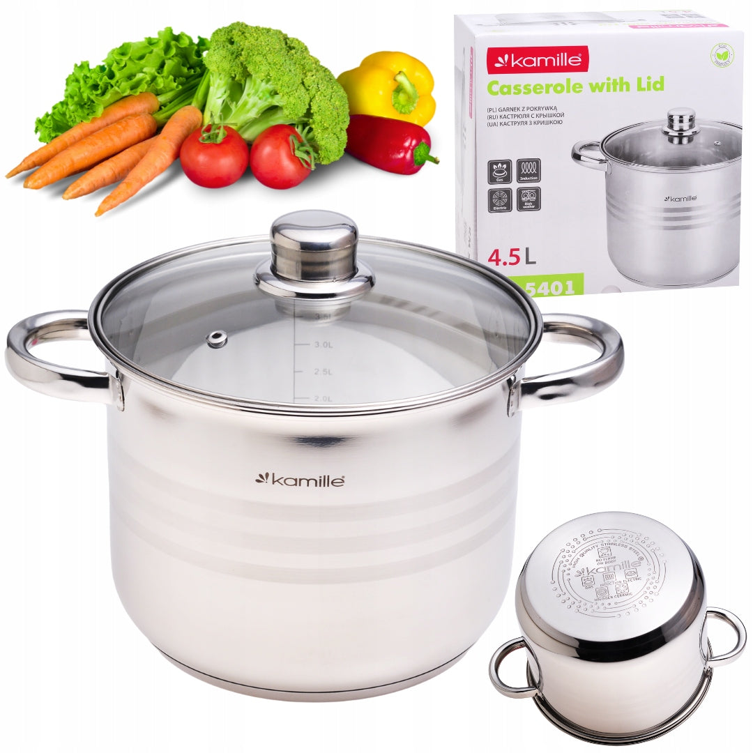 HIGH POT WITH LID TRADITIONAL STEEL 4,5 L INDUCTION KAMILLE