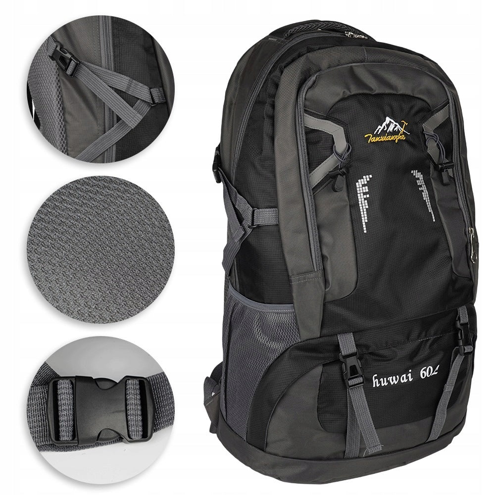 HIKING BACKPACK TREKKING MOUNTAIN IN THE MOUNTAINS 60L MEN'S WOMEN'S STRONG BLACK