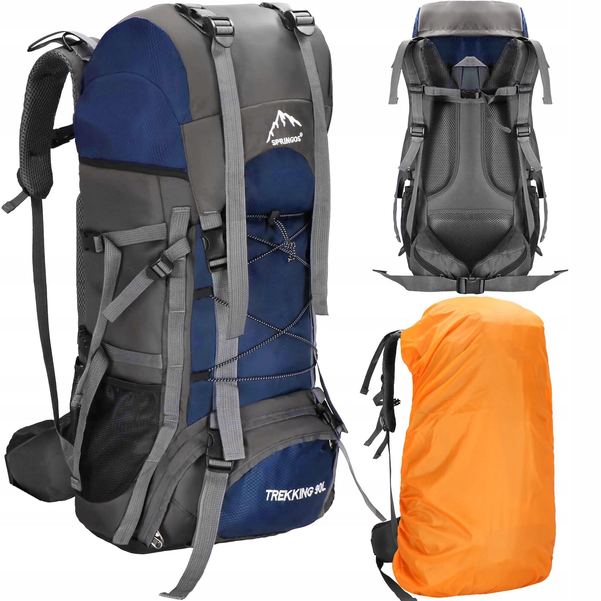 HIKING BACKPACK TREKKING MOUNTAIN IN THE MOUNTAINS 90L MEN'S WOMEN'S STRONG GREY