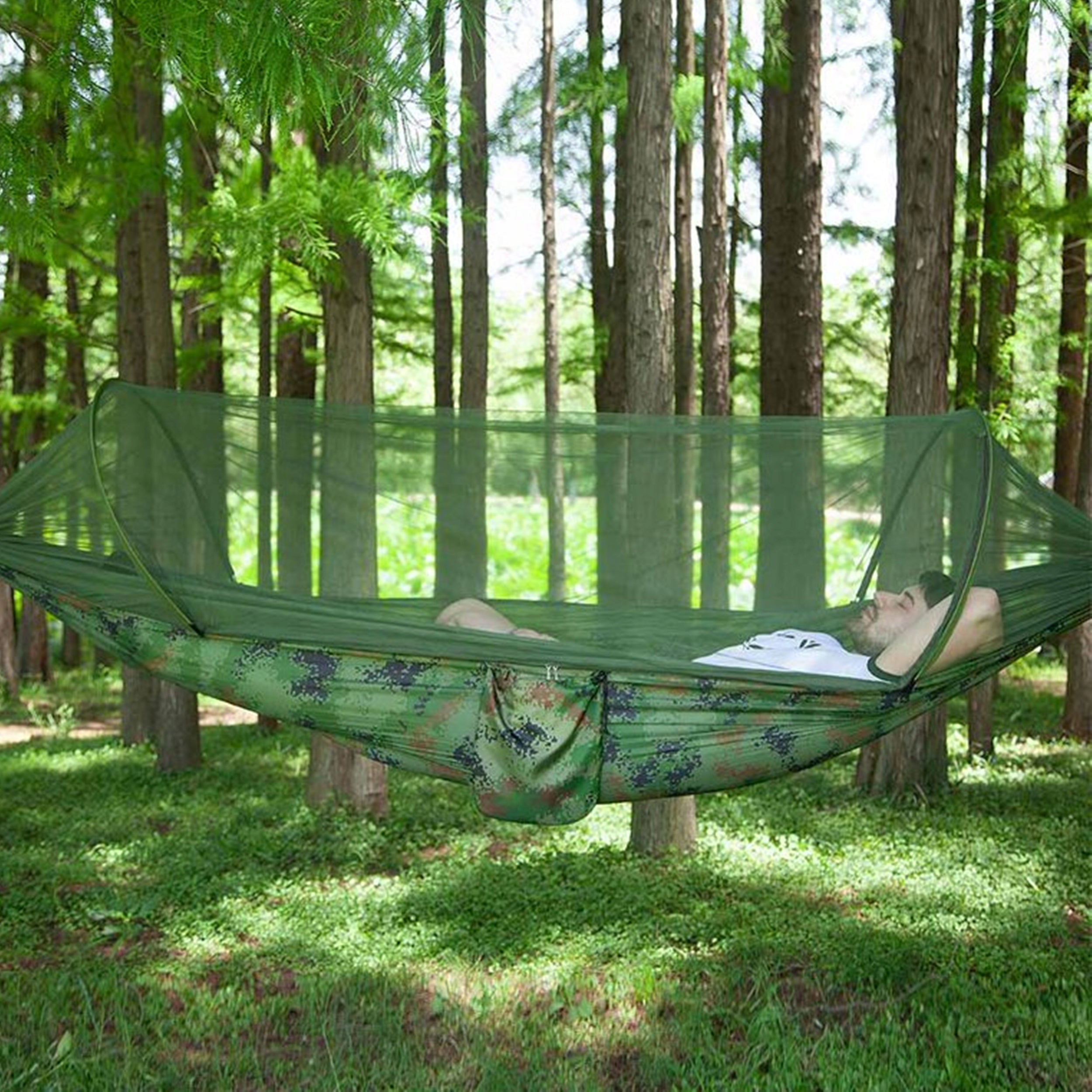 HIKING HAMMOCK WITH MOSQUITO NET DOUBLE FRAME SWING 260X140 FOR GARDEN Manufacturer code hamak turystyczny z moskitierą biwak kemping