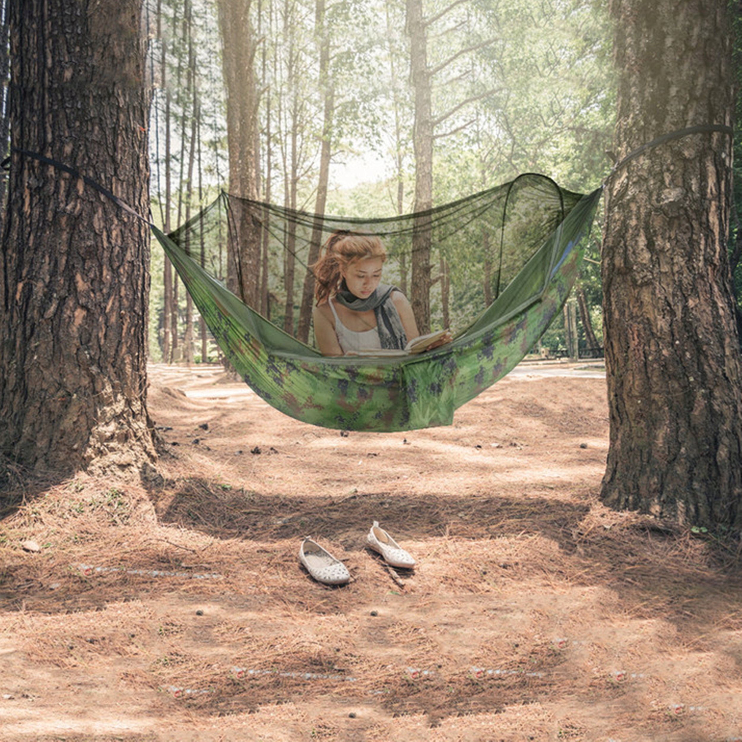 HIKING HAMMOCK WITH MOSQUITO NET DOUBLE FRAME SWING 260X140 FOR GARDEN Manufacturer no brand