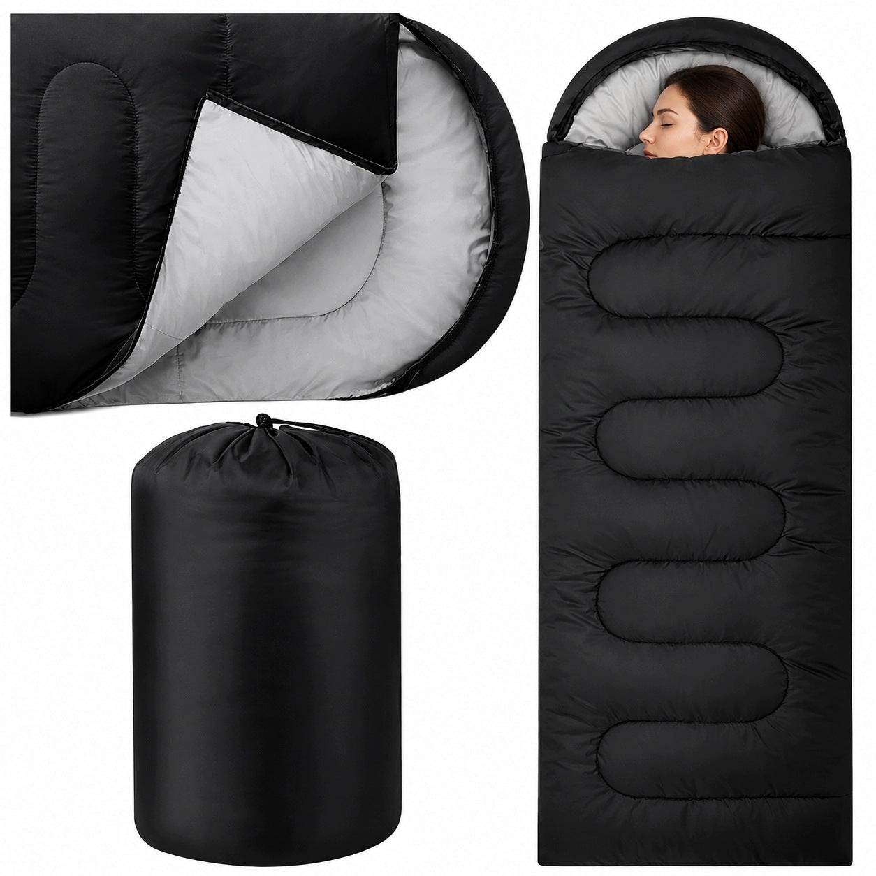 HIKING SLEEPING BAG 2in1 WARM LARGE MUMMY DUVET LIGHT HOODED COVER