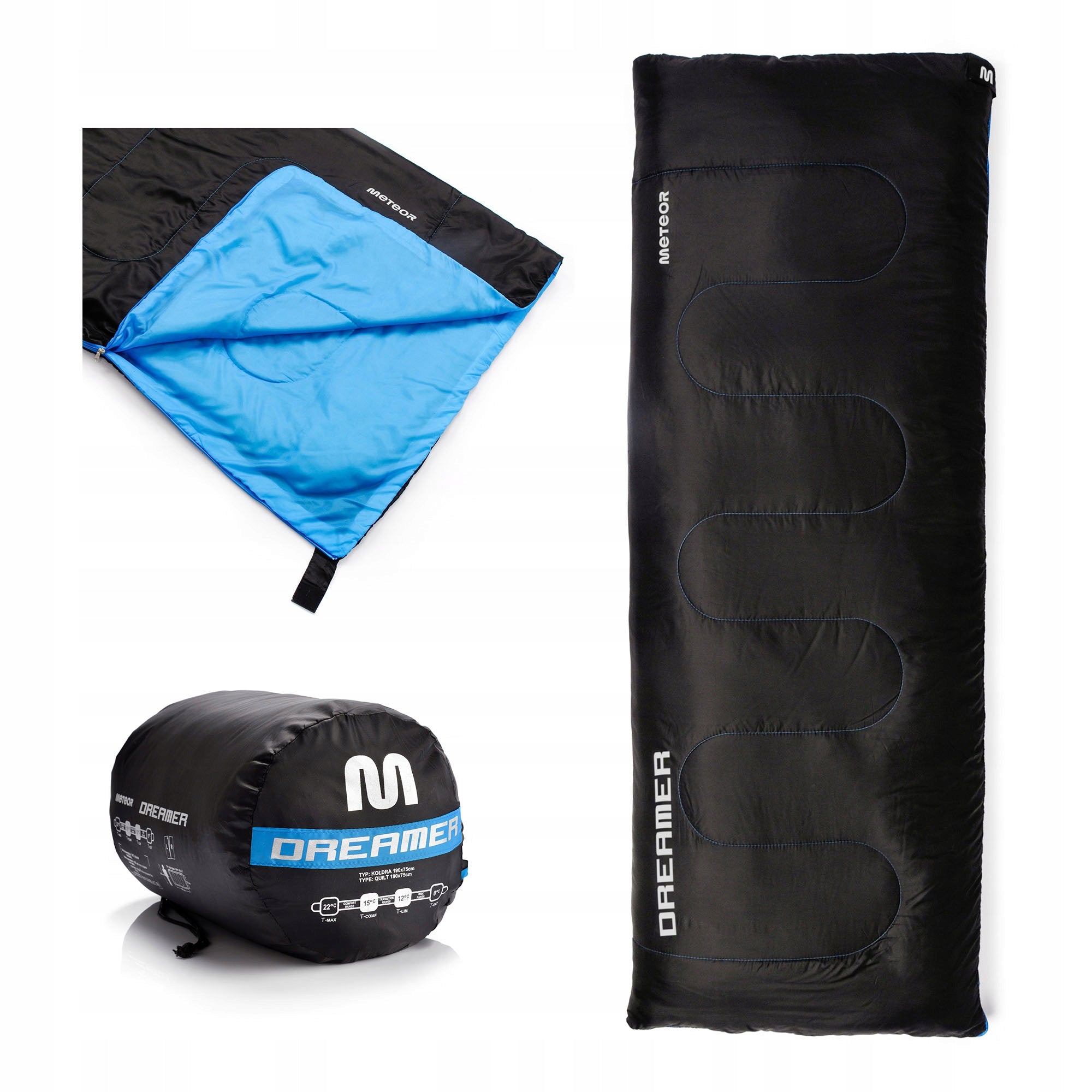 HIKING SLEEPING BAG DUVET WITH COVER METEOR DREAMER L 190x75 left warm