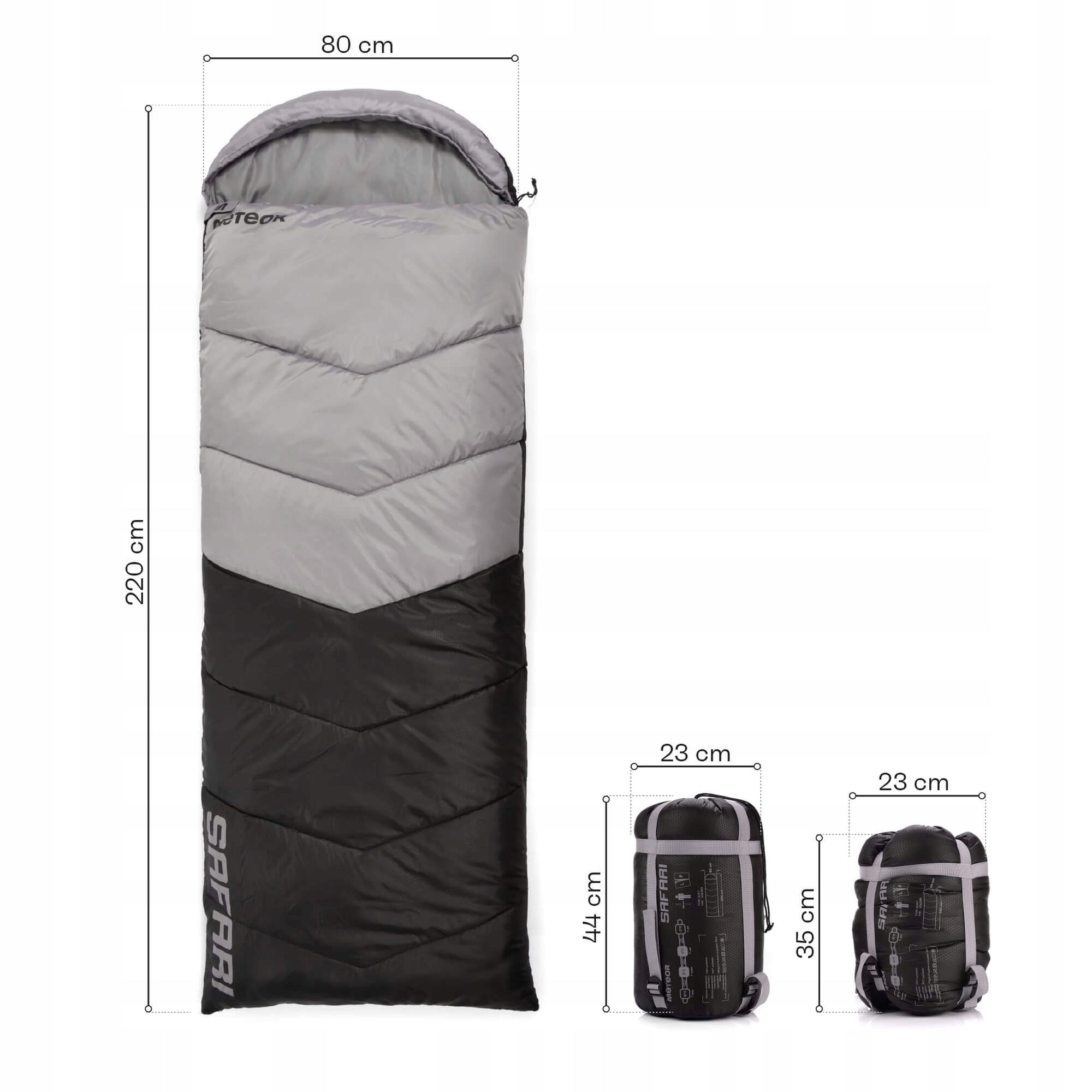 HIKING SLEEPING BAG FOR TENT QUILT WITH HOOD LIGHT METEOR 220x80 right Packaging status original