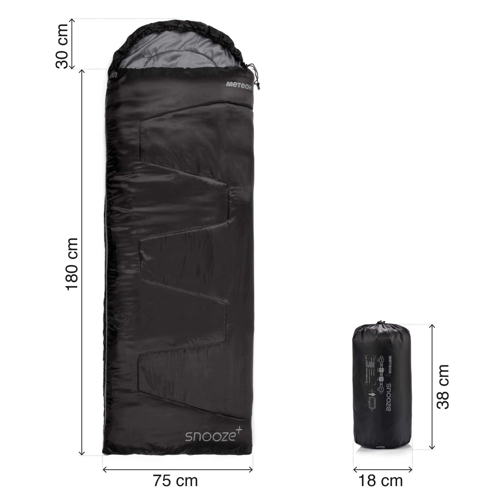 HIKING SLEEPING BAG METEOR SNOOZE PLUS 180+30x75 hooded duvet Packaging status original