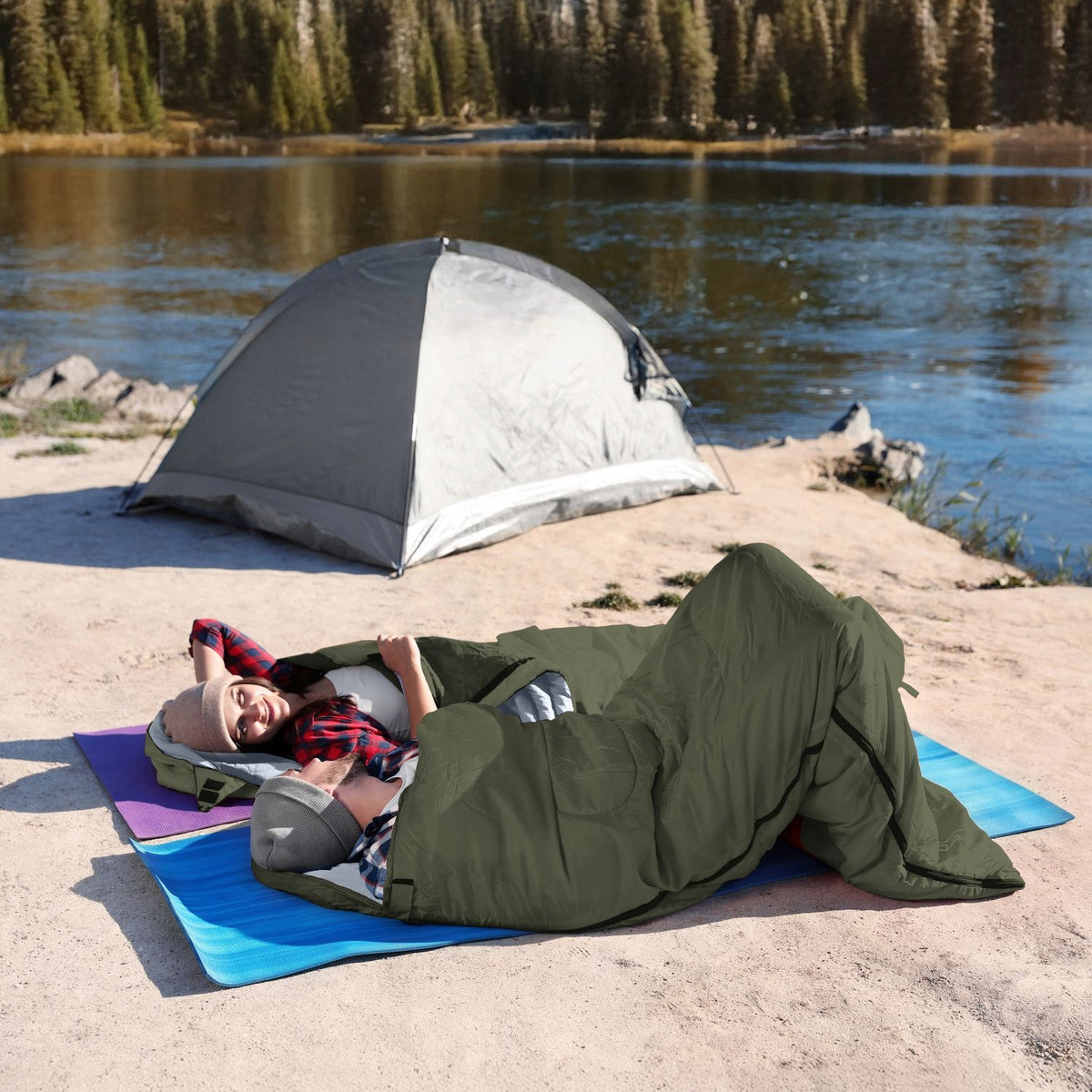 HIKING SLEEPING BAG ULTRA LIGHT SUMMER DUVET WITH HOOD 150 OUTTEC Color green