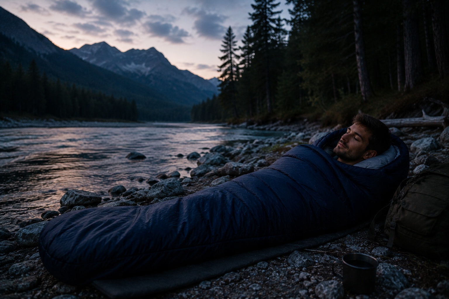 HIKING SLEEPING BAG WARM MUMMY DUVET 2IN1 LARGE WITH HOOD NAVY BLUE Manufacturer code r2