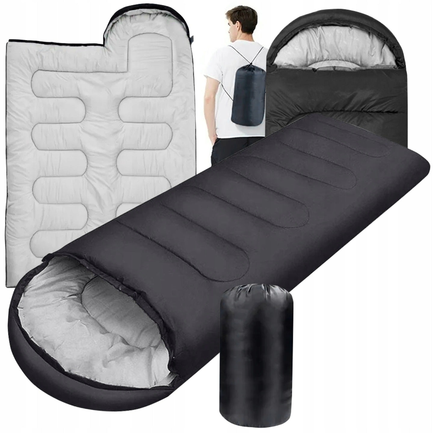 HIKING SLEEPING BAG WARM MUMMY DUVET LIGHTWEIGHT HOODED COVER 2in1 LARGE