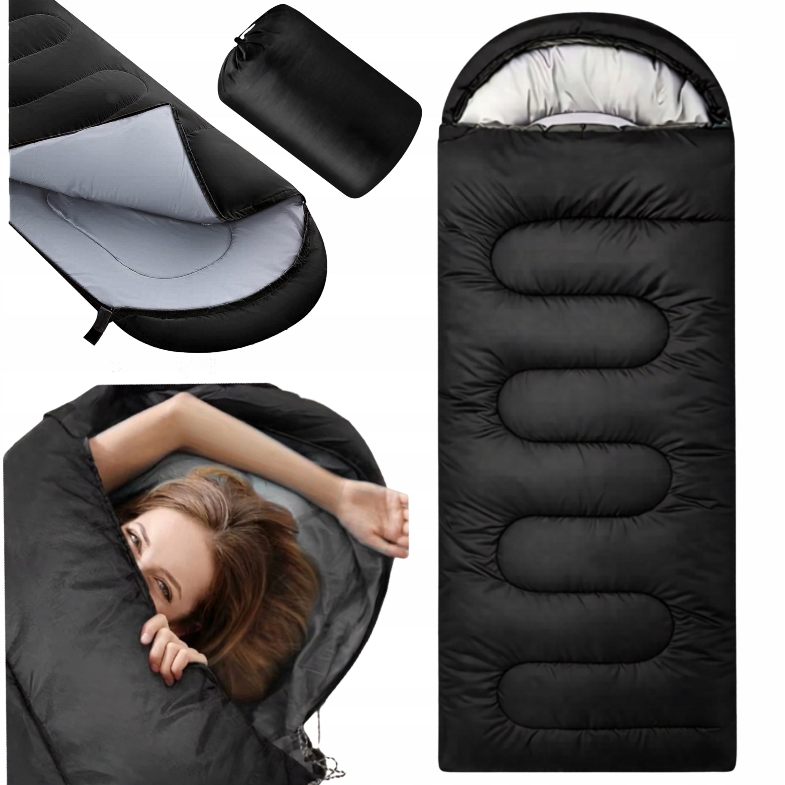 HIKING SLEEPING BAG WARM MUMMY DUVET WITH HOOD LIGHT COVER 210x70cm