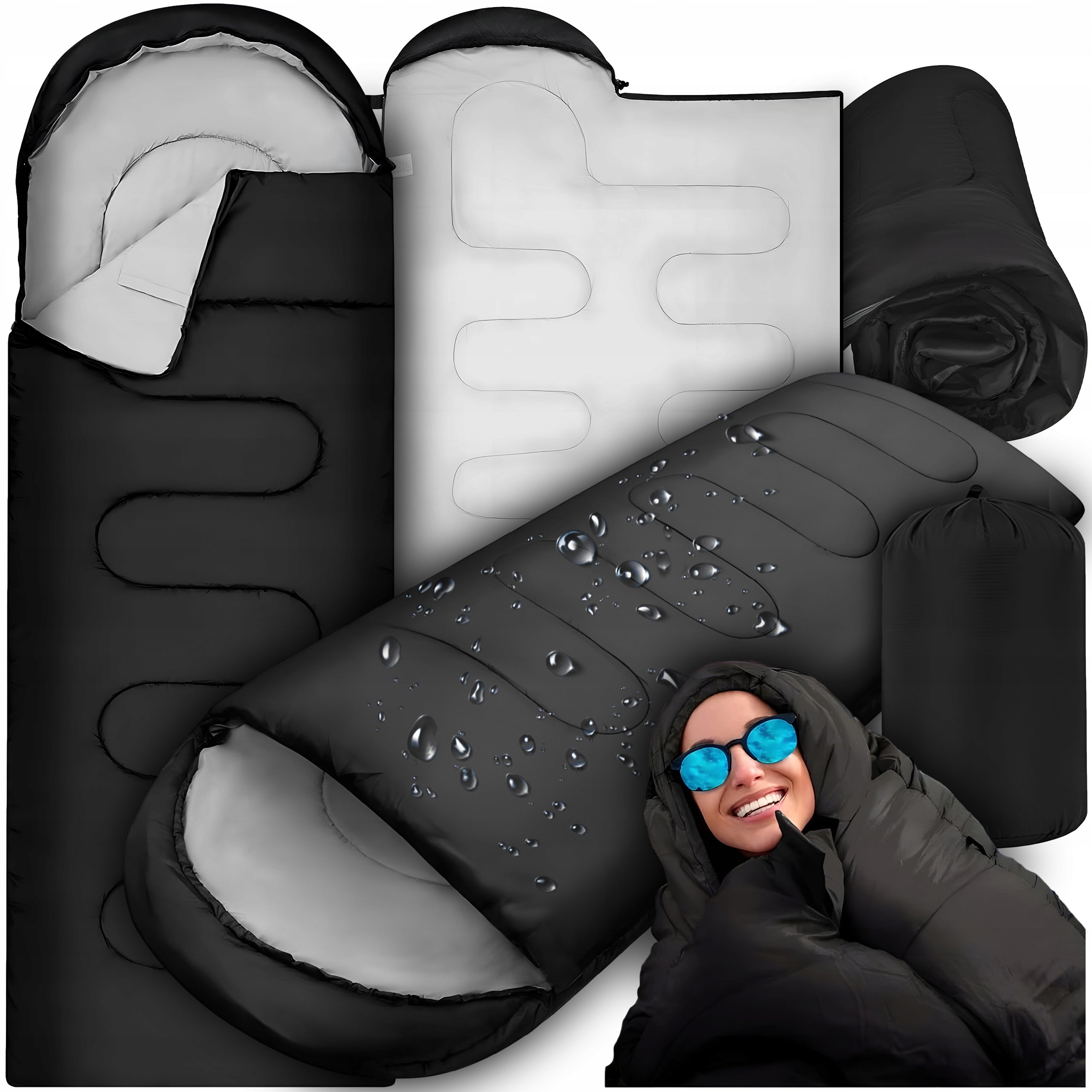 HIKING SLEEPING BAG WARM MUMMY LIGHTWEIGHT DUVET WITH HOOD 2IN1 + COVER