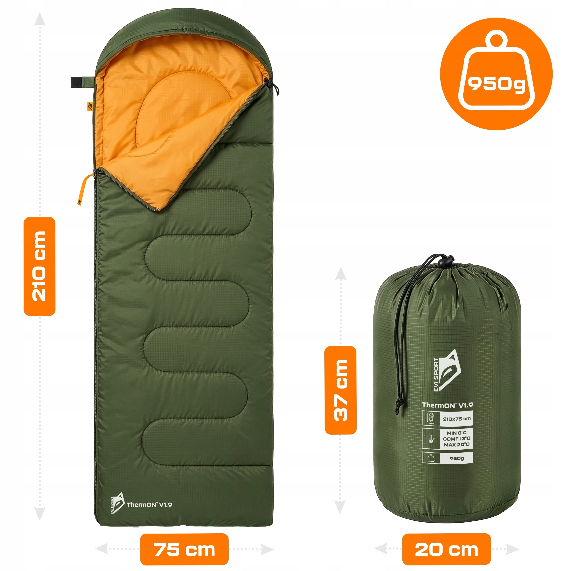 HIKING SLEEPING BAG WARM QUILT WITH HOOD LIGHTWEIGHT COVER 2in1 210x75CM Packaging status original