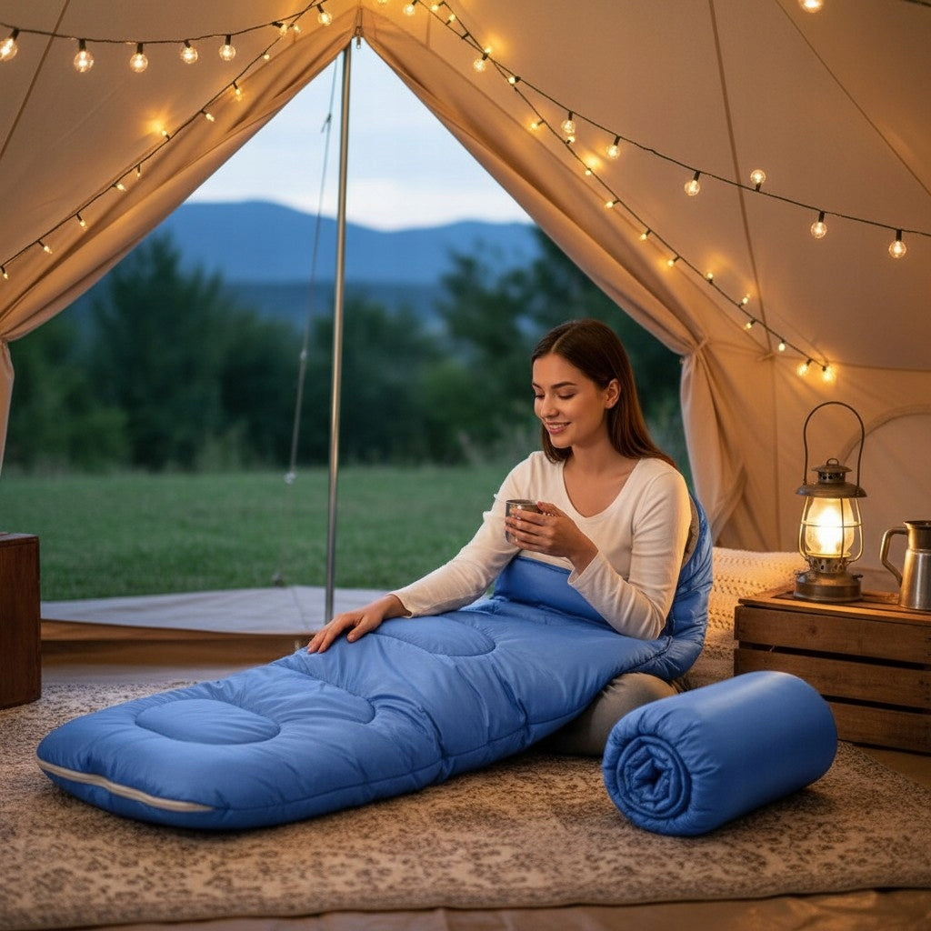 HIKING SLEEPING BAG WITH HOOD DUVET LIGHT COVER WARM 2in1 LARGE 210 cm Packaging status original
