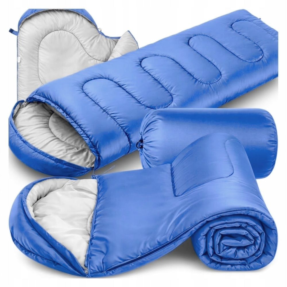 HIKING SLEEPING BAG WITH HOOD DUVET LIGHT COVER WARM 2in1 LARGE 210 cm