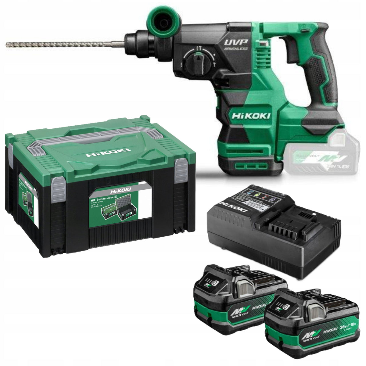 HIKOKI CORDLESS HAMMER DRILL DH3628DA SEP 36V 3,2J Multivolt Kit