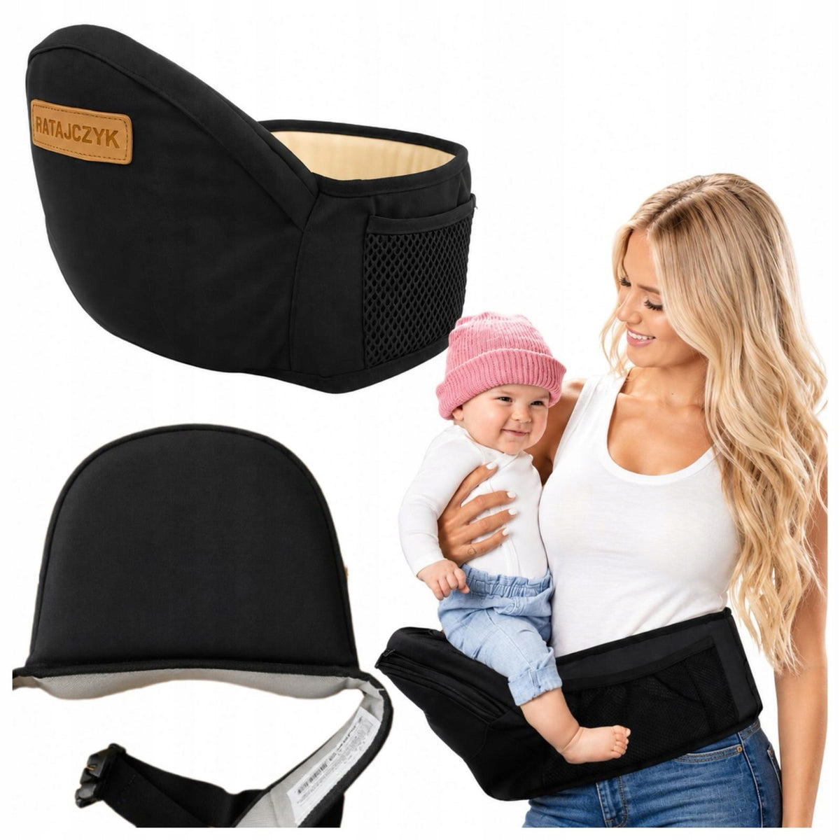 HIP CARRIER Baby Carrying Belt RELIEVING SPINE Black