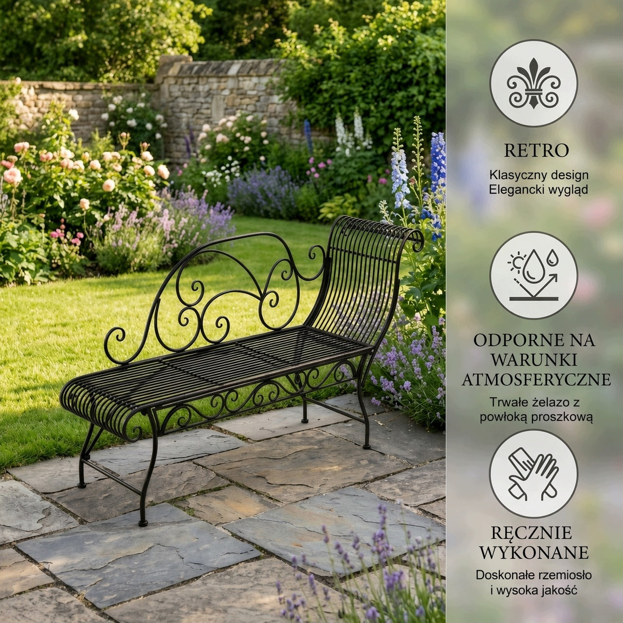 HLC Retro Style Metal Garden Bench, Durable and Rust Resistant Manufacturer code HLC