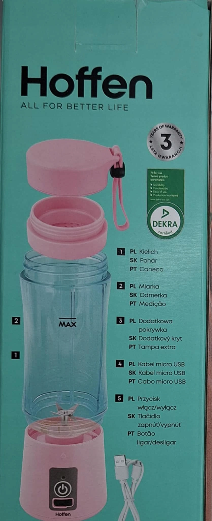 HOFFEN BLENDER PORTABLE CORDLESS PINK 65W 300 ml Brand Hoffen