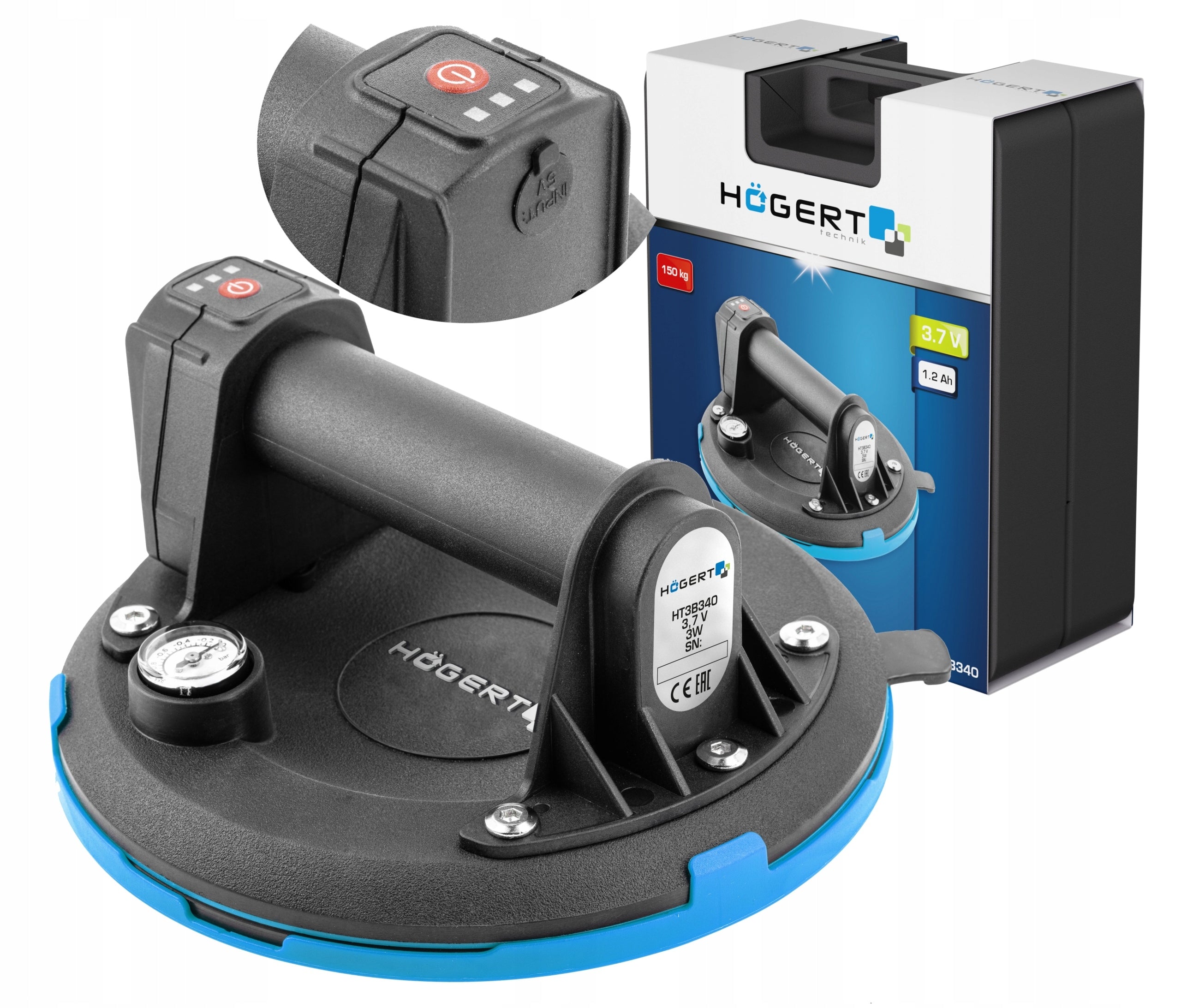 HOGERT CORDLESS VACUUM SUCTION CUP 200 mm 150kg GLAZE HOLDER