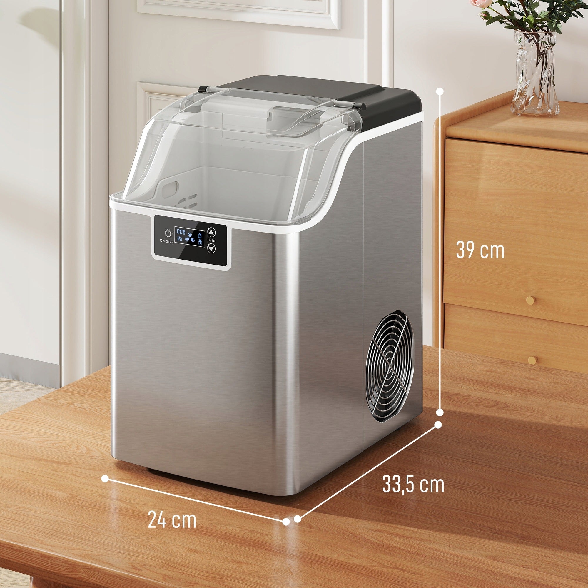 HOMCOM Ice Machine, Stainless Steel Ice Maker, 24 Cubes at a Time Brand Homcom