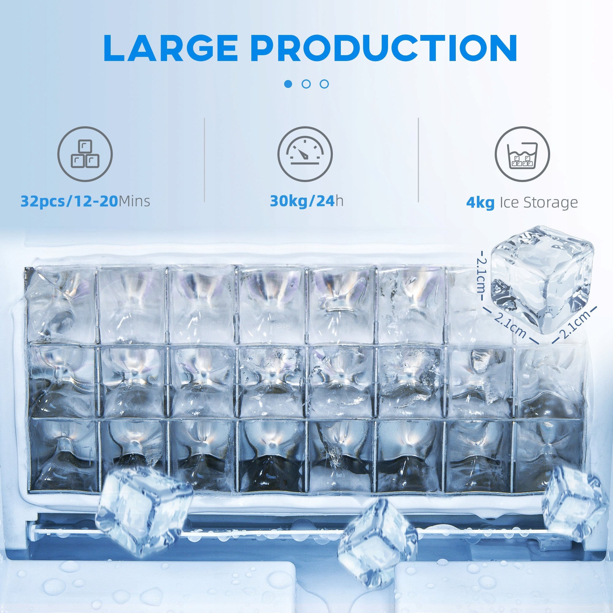 HOMCOM Ice machine 30 kg/24h, stainless steel, commercial Brand Homcom